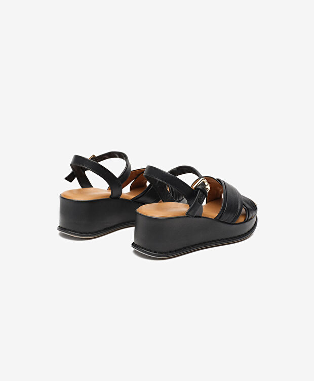 Kadın Siyah Hakiki Deri Topuklu Sandalet - 4