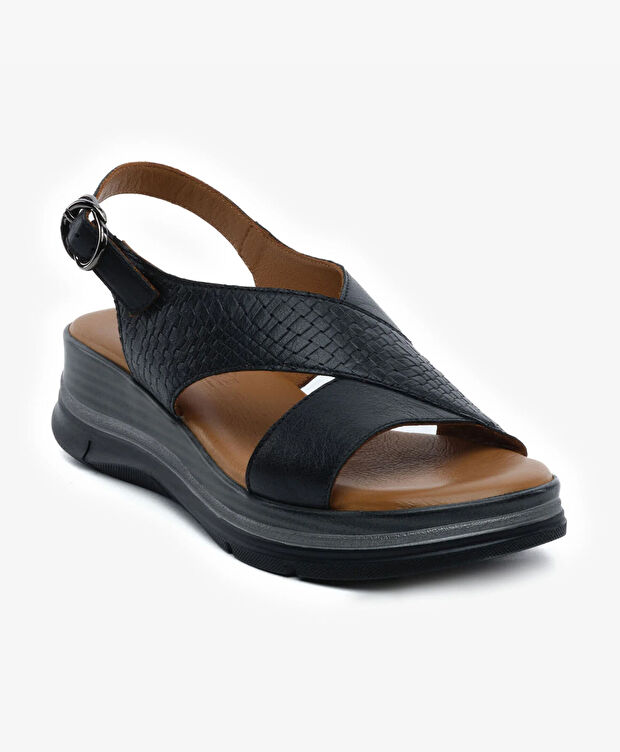 Kadın Siyah Hakiki Deri Sandalet - 2