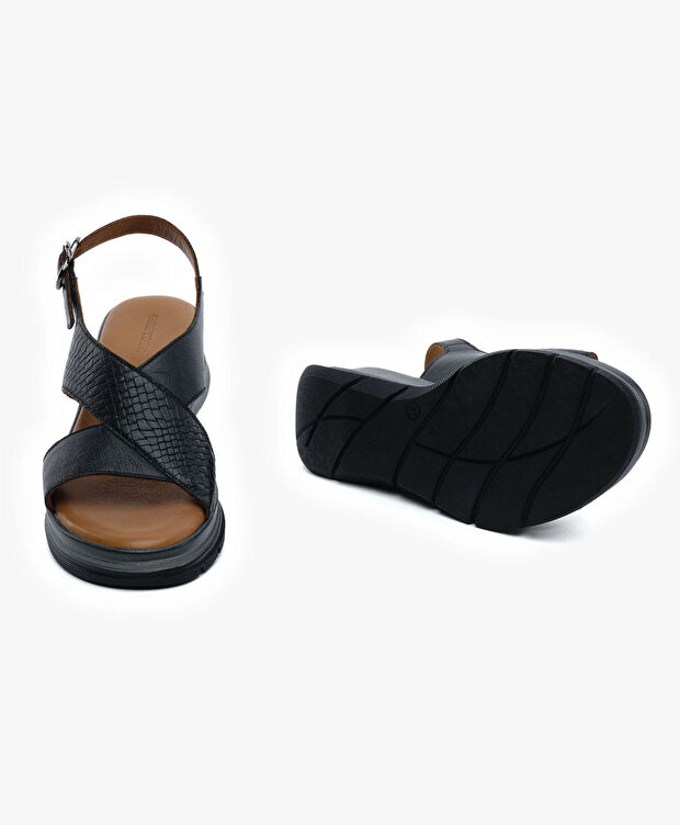 Kadın Siyah Hakiki Deri Sandalet - 6