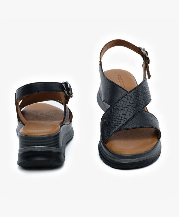 Kadın Siyah Hakiki Deri Sandalet - 7