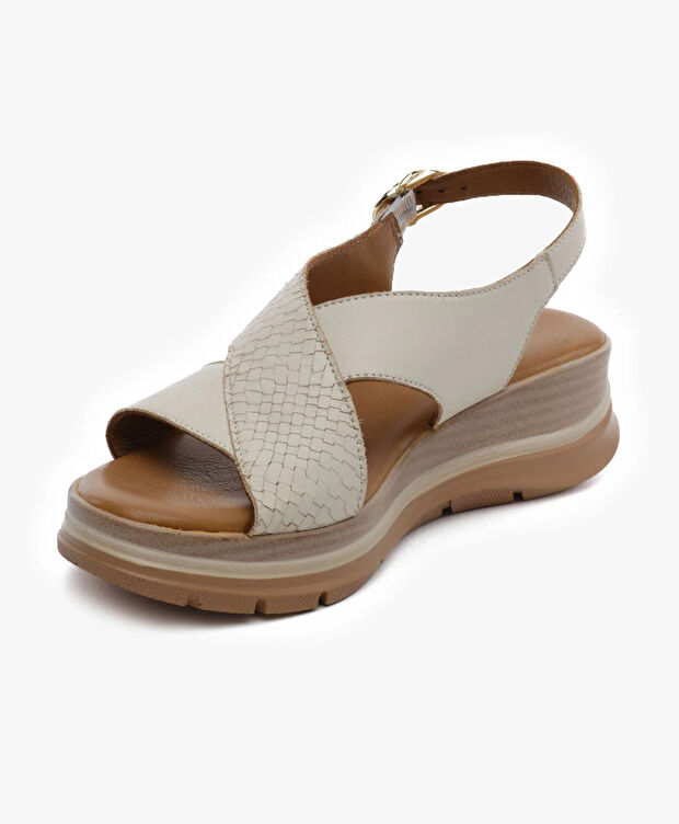 Kadın Kirli Beyaz Hakiki Deri Sandalet - 3