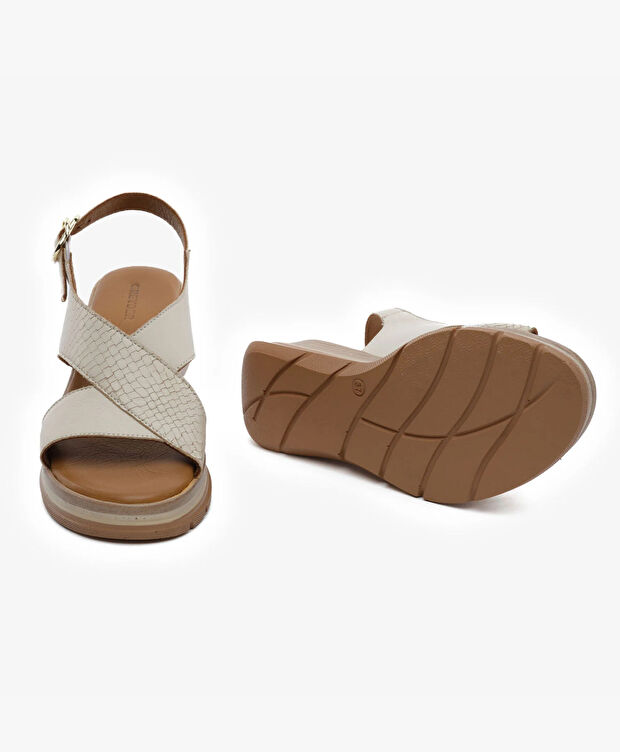 Kadın Kirli Beyaz Hakiki Deri Sandalet - 6