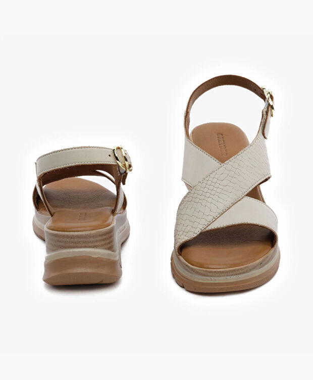 Kadın Kirli Beyaz Hakiki Deri Sandalet - 7