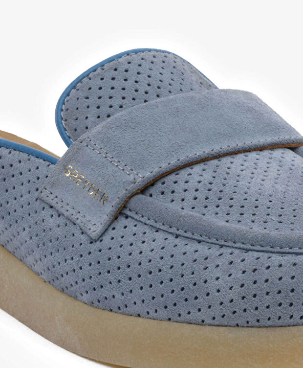 Kadın Mavi Hakiki Deri Terlik - 5