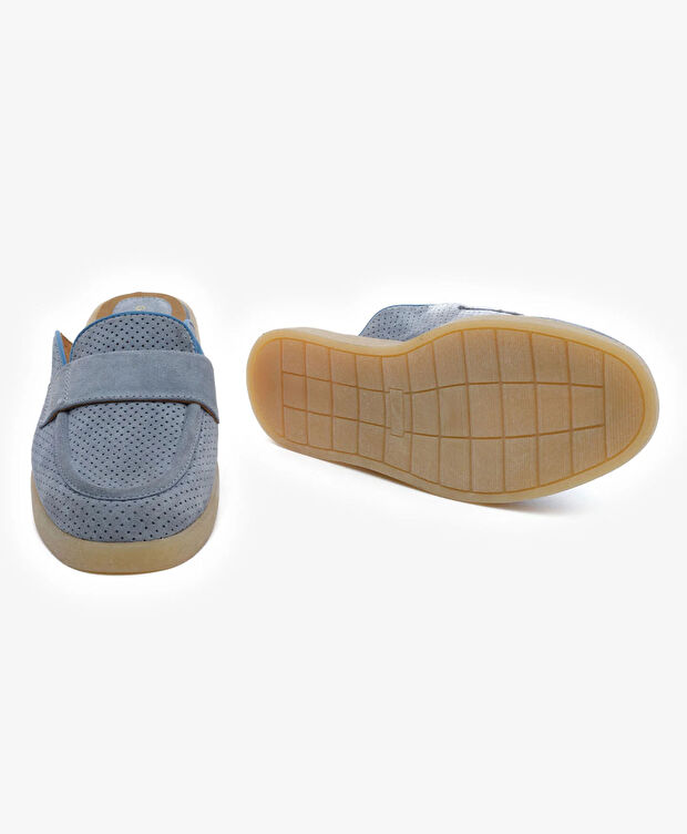 Kadın Mavi Hakiki Deri Terlik - 6