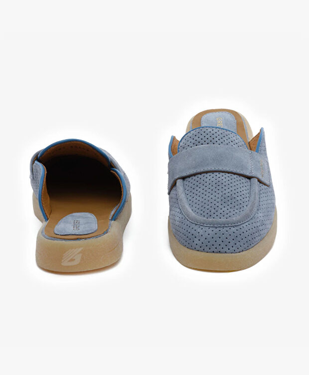 Kadın Mavi Hakiki Deri Terlik - 7