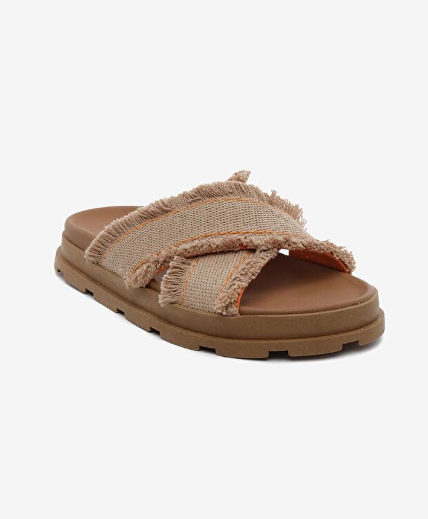 Kadın Bej Turuncu Hakiki Deri Terlik - 2