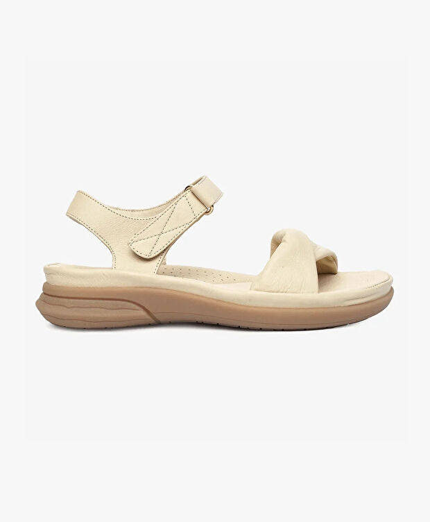 Kadın Bej Hakiki Deri Sandalet - 1