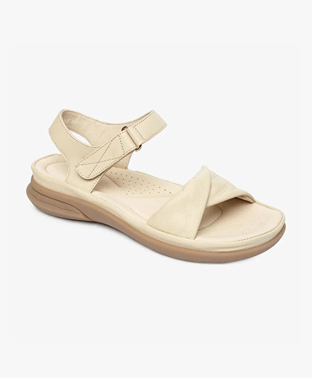 Kadın Bej Hakiki Deri Sandalet - 2