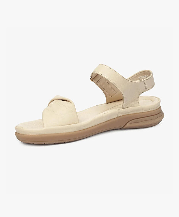 Kadın Bej Hakiki Deri Sandalet - 3