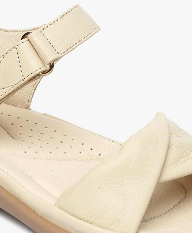 Kadın Bej Hakiki Deri Sandalet - 5