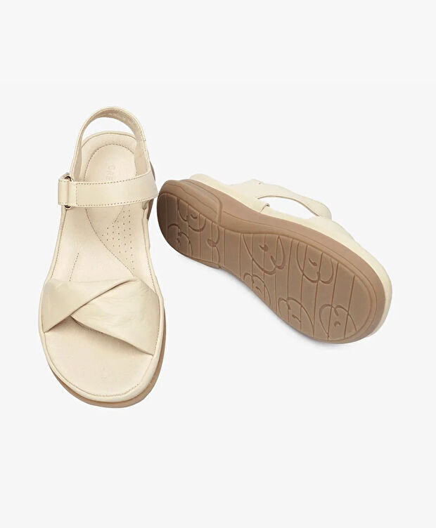 Kadın Bej Hakiki Deri Sandalet - 6