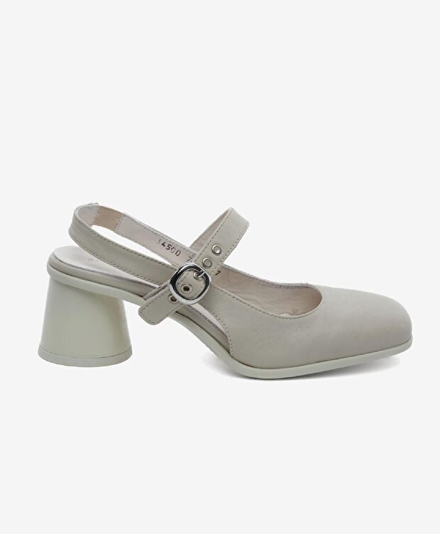 Kadın Bej Hakiki Deri Topuklu Klasik Ayakkabı - 1