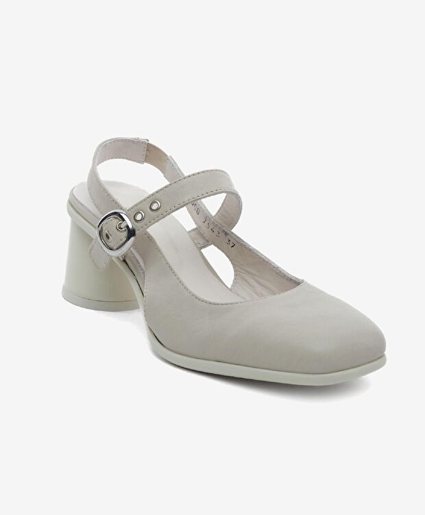 Kadın Bej Hakiki Deri Topuklu Klasik Ayakkabı - 2