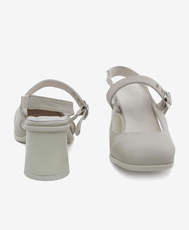 Kadın Bej Hakiki Deri Topuklu Klasik Ayakkabı - 7