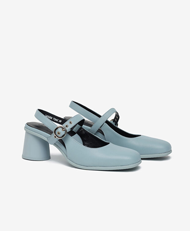 Kadın Mavi Hakiki Deri Topuklu Klasik Ayakkabı - 3