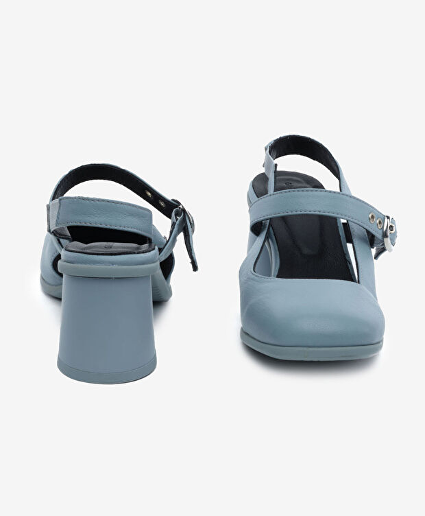 Kadın Mavi Hakiki Deri Topuklu Klasik Ayakkabı - 7