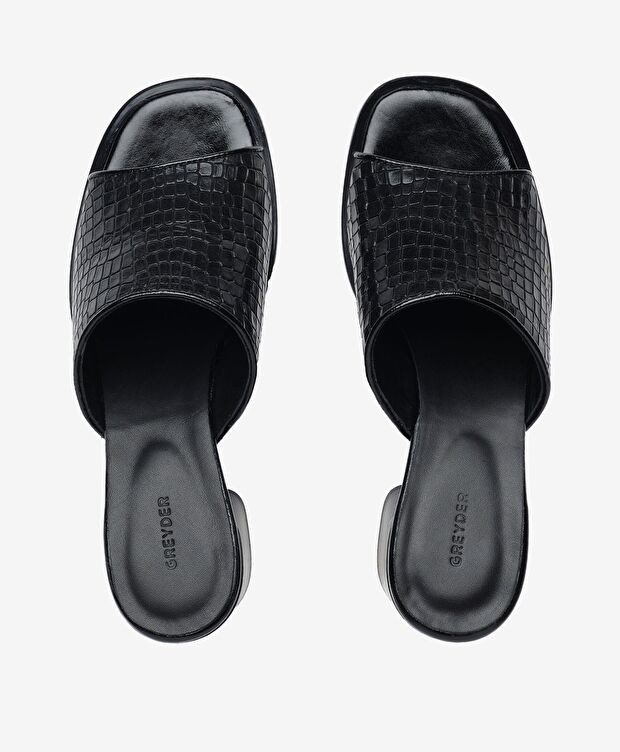 Kadın Siyah Hakiki Deri Topuklu Terlik - 5