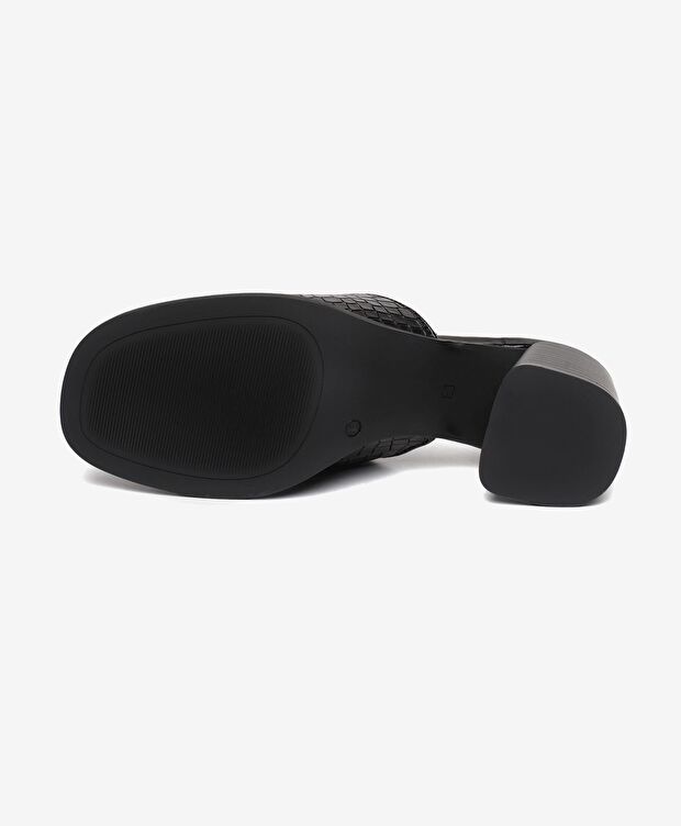 Kadın Siyah Hakiki Deri Topuklu Terlik - 6