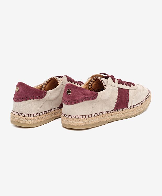 Kadın Bej Süet Bordo Hakiki Deri Sneaker Ayakkabı - 4