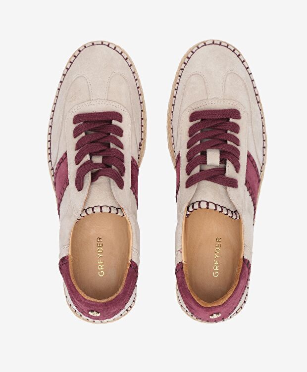 Kadın Bej Süet Bordo Hakiki Deri Sneaker Ayakkabı - 5