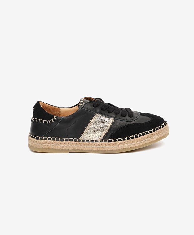 Kadın Siyah Süet Altın Hakiki Deri Sneaker Ayakkabı - 1