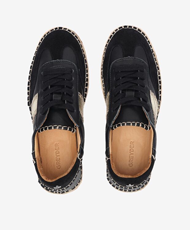 Kadın Siyah Süet Altın Hakiki Deri Sneaker Ayakkabı - 5