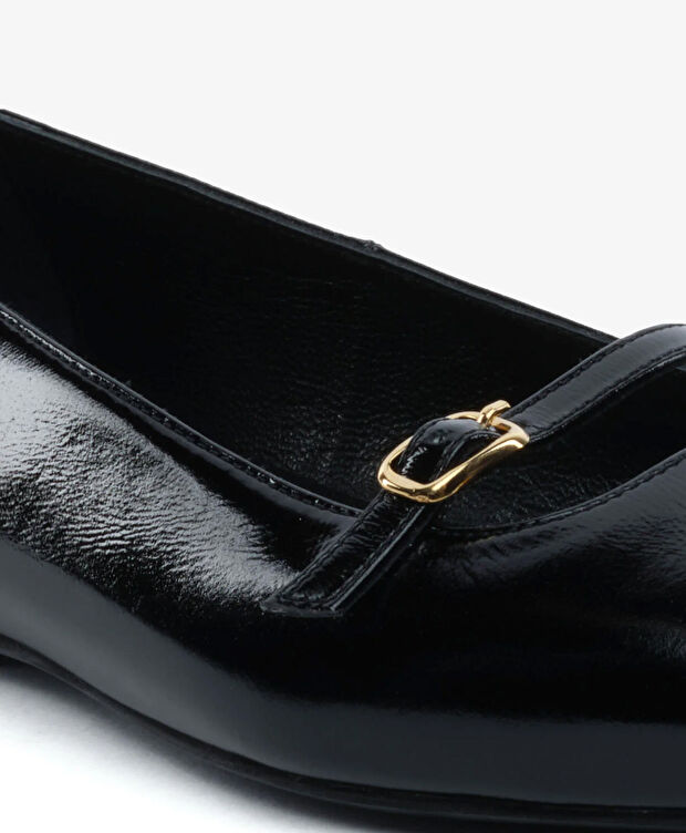 Kadın Siyah Rugan Hakiki Deri Babet - 5