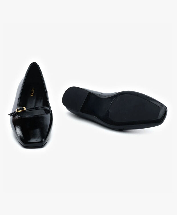 Kadın Siyah Rugan Hakiki Deri Babet - 6