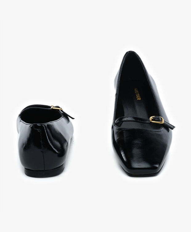 Kadın Siyah Rugan Hakiki Deri Babet - 7