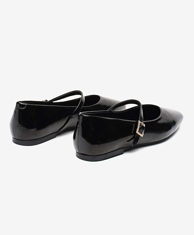 Kadın Siyah Kırışık Rugan Hakiki Deri Babet - 4