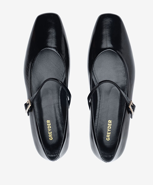 Kadın Siyah Kırışık Rugan Hakiki Deri Babet - 5