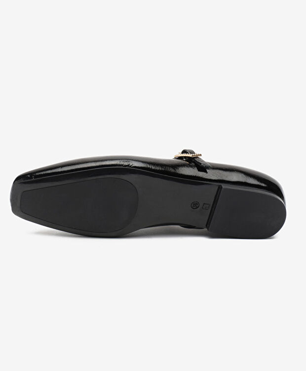 Kadın Siyah Kırışık Rugan Hakiki Deri Babet - 6