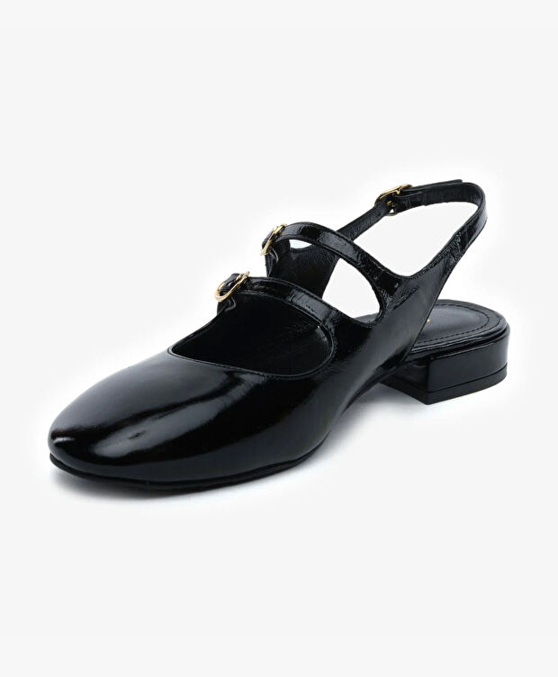 Kadın Siyah Kırışık Rugan Hakiki Deri Babet - 3