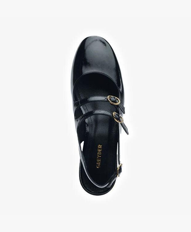 Kadın Siyah Kırışık Rugan Hakiki Deri Babet - 4