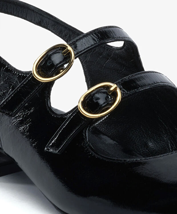 Kadın Siyah Kırışık Rugan Hakiki Deri Babet - 5