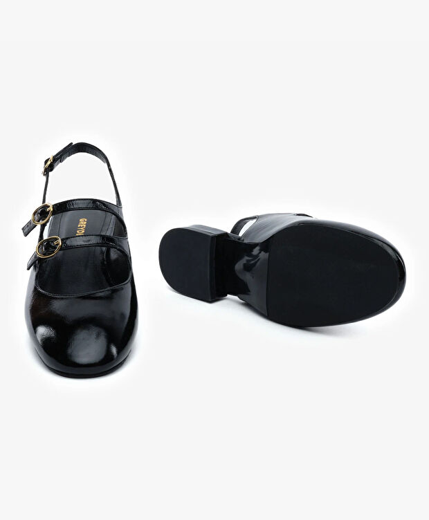 Kadın Siyah Kırışık Rugan Hakiki Deri Babet - 6