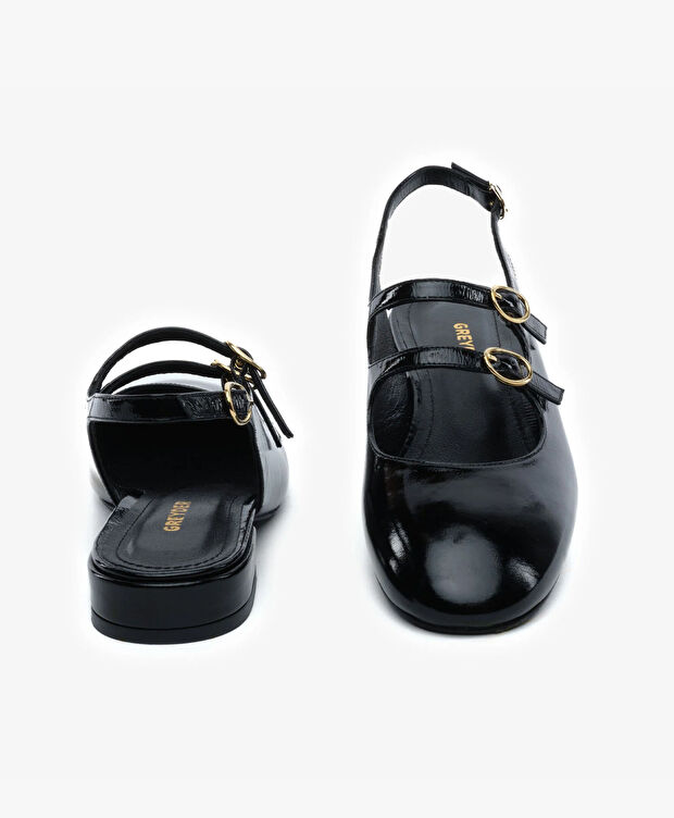 Kadın Siyah Kırışık Rugan Hakiki Deri Babet - 7