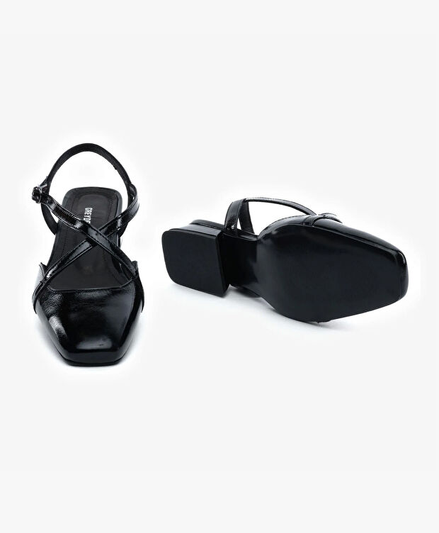 Kadın Siyah Kırışık Rugan Hakiki Deri Babet - 6