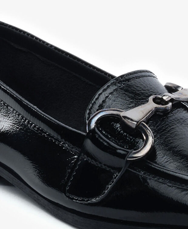 Kadın Siyah Kırışık Rugan Hakiki Deri Casual Ayakkabı - 5