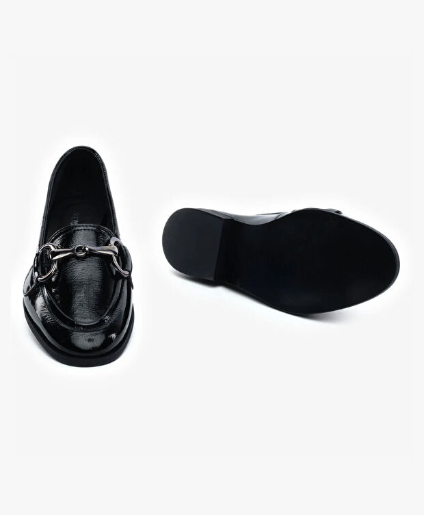 Kadın Siyah Kırışık Rugan Hakiki Deri Casual Ayakkabı - 6