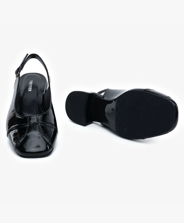 Kadın Siyah Kırışık Rugan Hakiki Deri Babet - 6