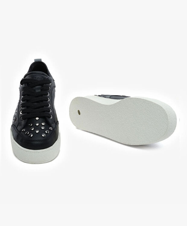 Kadın Siyah Hakiki Deri Sneaker Ayakkabı - 6