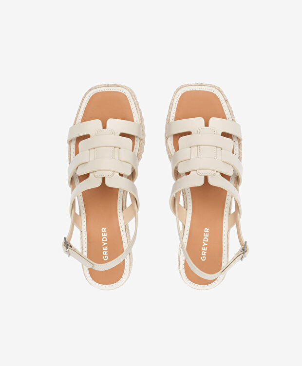Kadın Krem Hakiki Deri Sandalet - 5