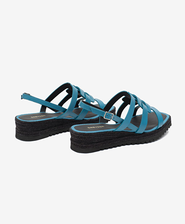 Kadın Turkuaz Hakiki Deri Sandalet - 4