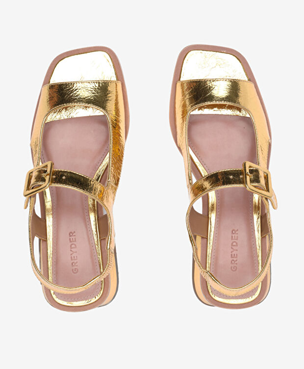 Kadın Altın Hakiki Deri Sandalet - 5