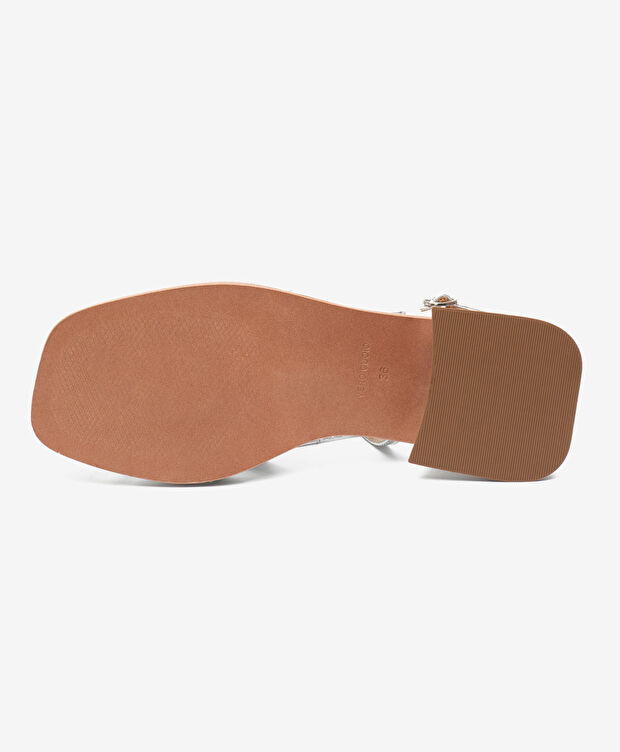 Kadın Gümüş Hakiki Deri Sandalet - 6