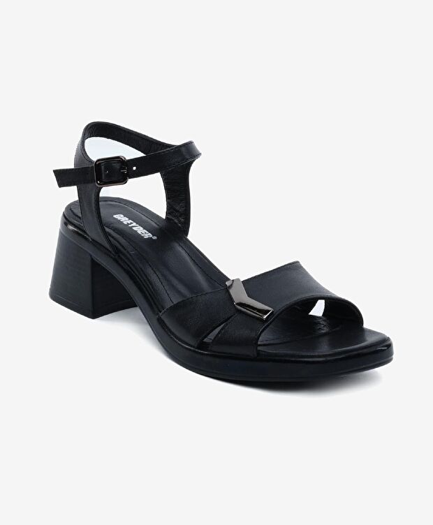 Kadın Siyah Hakiki Deri Topuklu Sandalet - 2