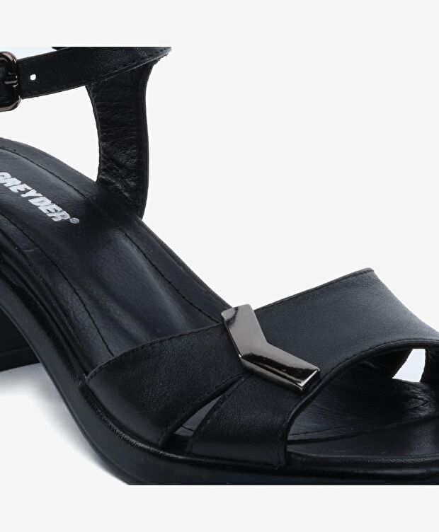 Kadın Siyah Hakiki Deri Topuklu Sandalet - 5