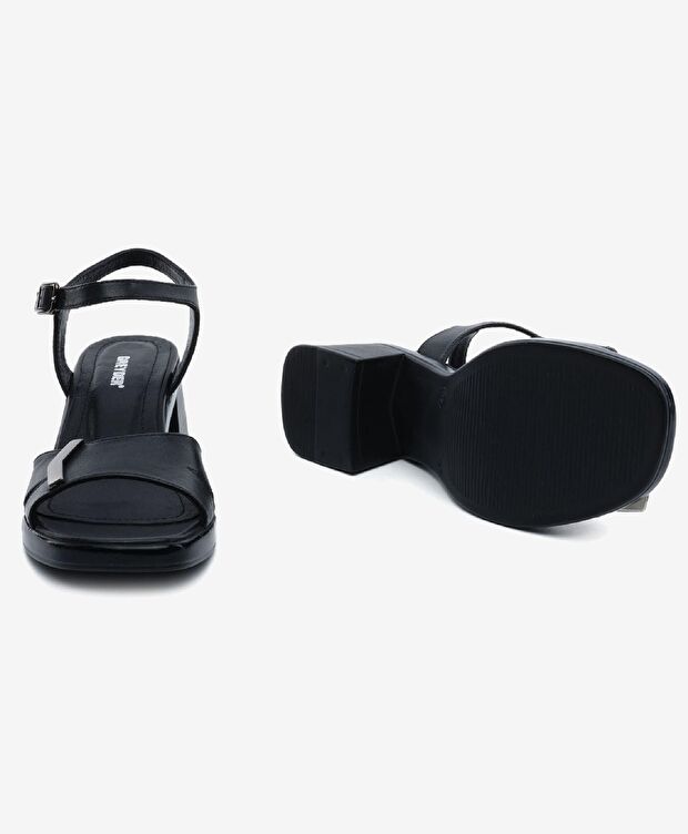 Kadın Siyah Hakiki Deri Topuklu Sandalet - 6